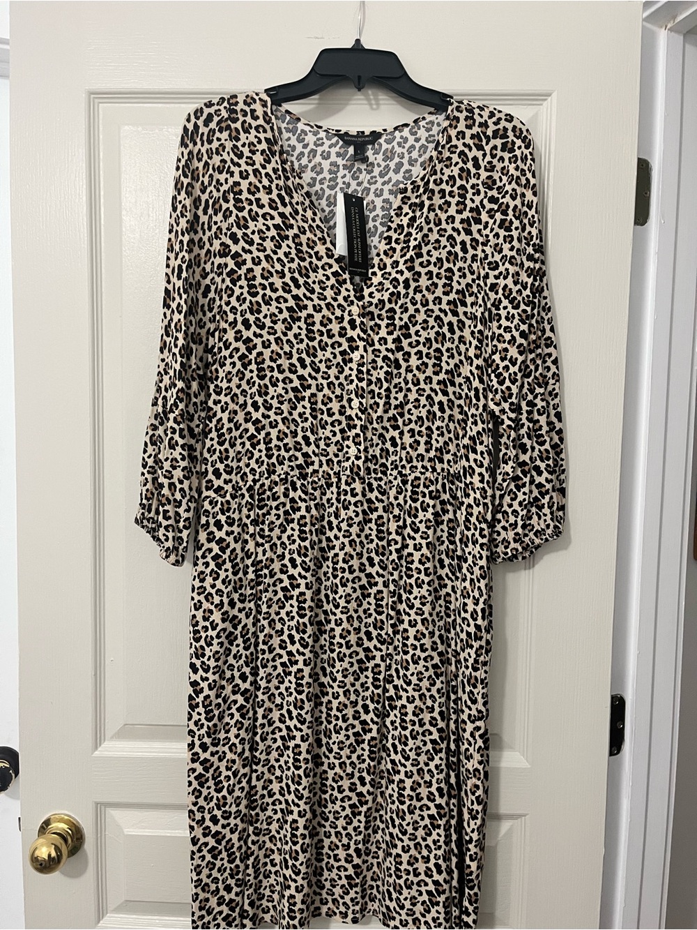 Banana Republic Leopard Print V-Neck Midi Dress - Beige/Black
